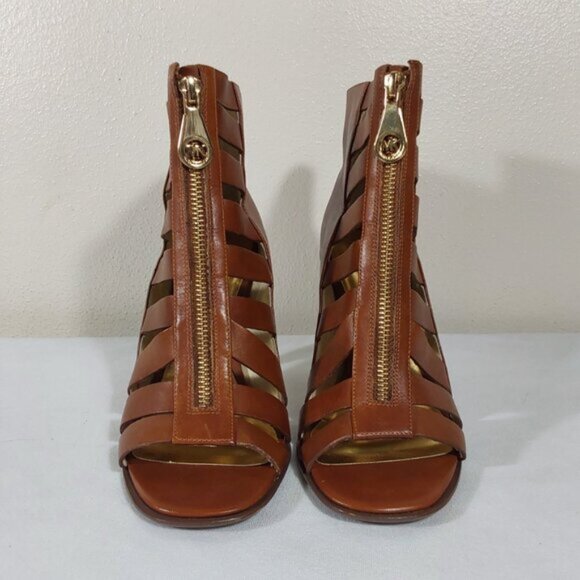 MICHAEL Michael Kors Leather Strappy Front Zip Stiletto Heel Sandal - 8 - Picture 6 of 10